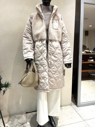 ボア＆キルティングコートのコーディネート　deargueボア＆キルティングコート＆KOKIAニット＆NOUQUEスカート