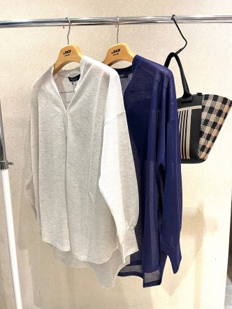 BRAHMINチュニック丈シャツ風ニットカーディガン＆Le havre kobeバッグ