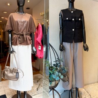 少し秋っぽさを感じるSALEのコーディネート♪　NOUQUEブラウンTシャツ＆Doneeyuマーメイドスカート＆B7ジレトップス